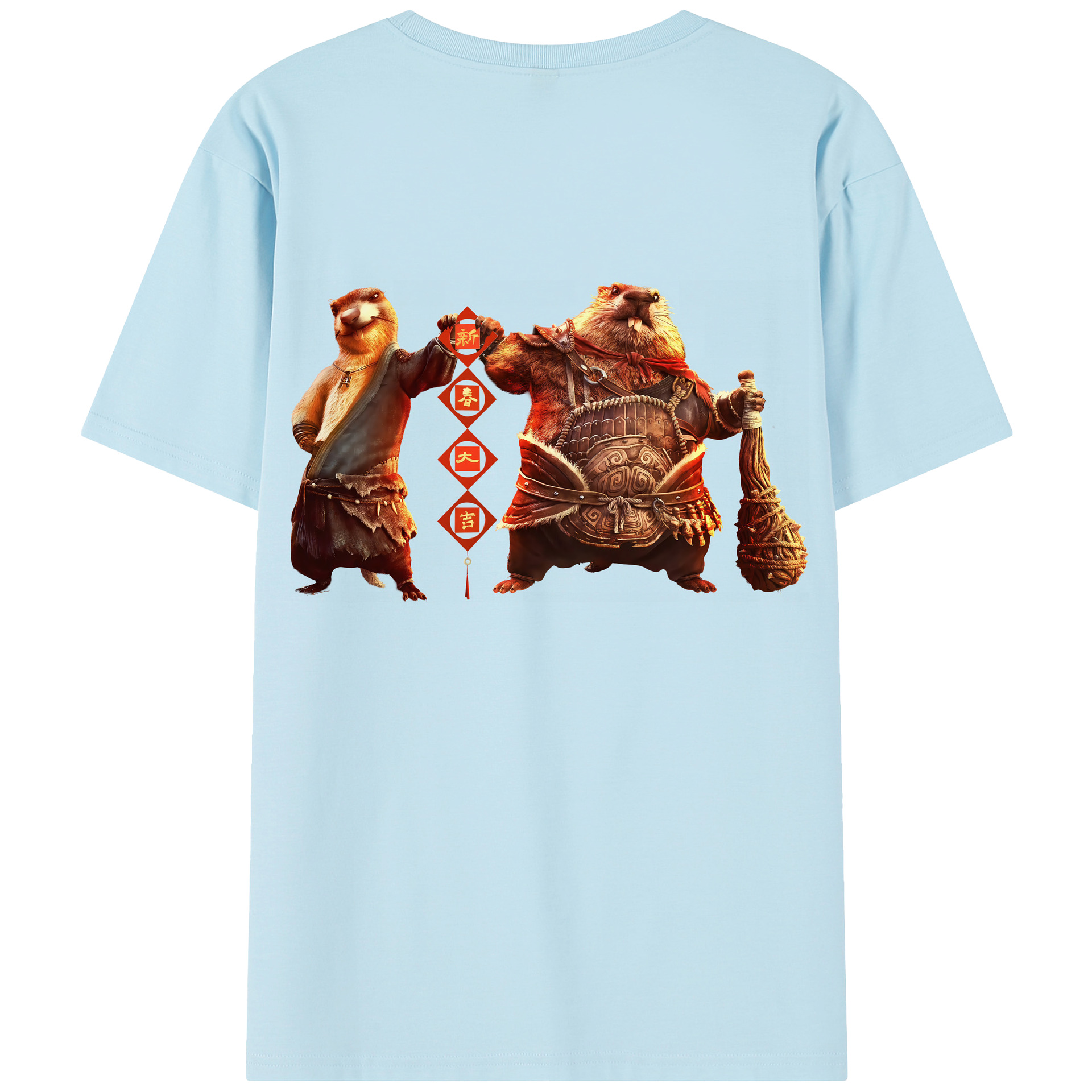 （画像用） Ne Zha 2 ナタ 魔童の大暴れ 綿100％半袖Tシャツ（背面プリント）